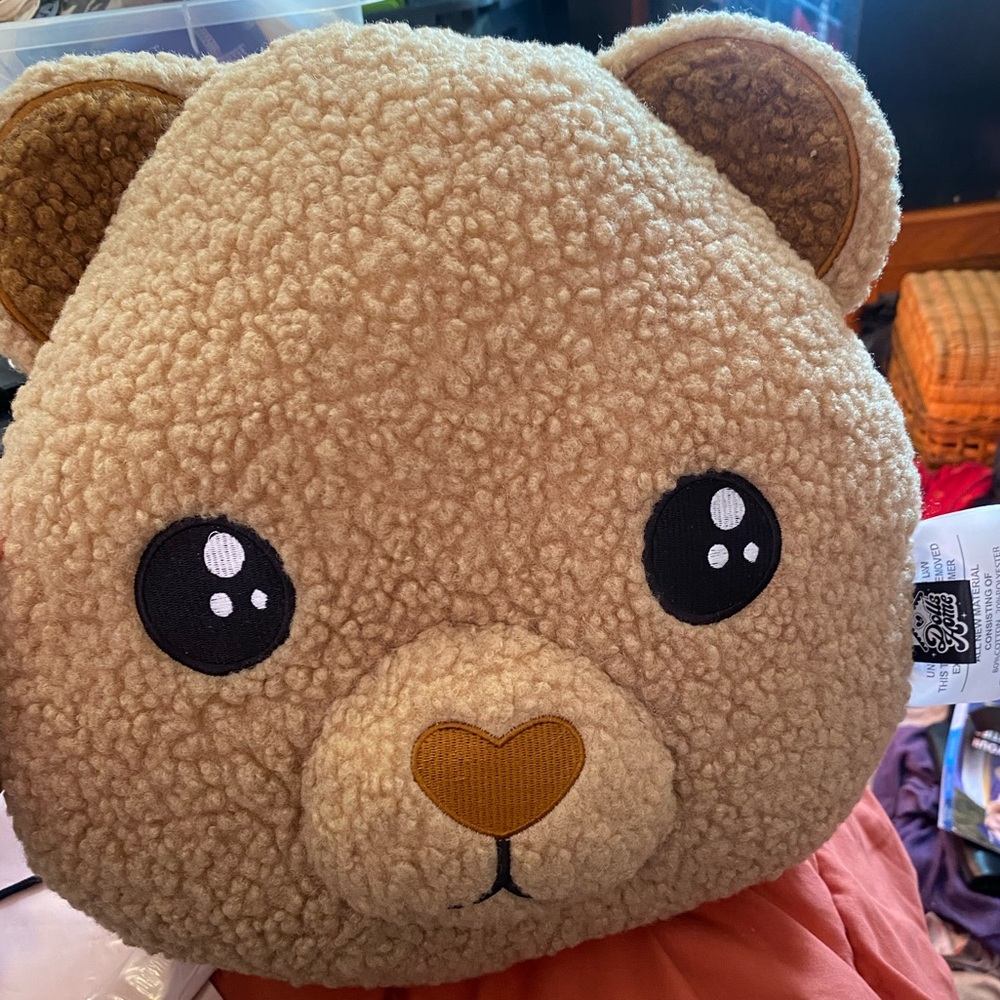 Dolls Kill Whatnot Exclusive Sherpa Teddy Bear Head Face Pillow Embroidered NWOT